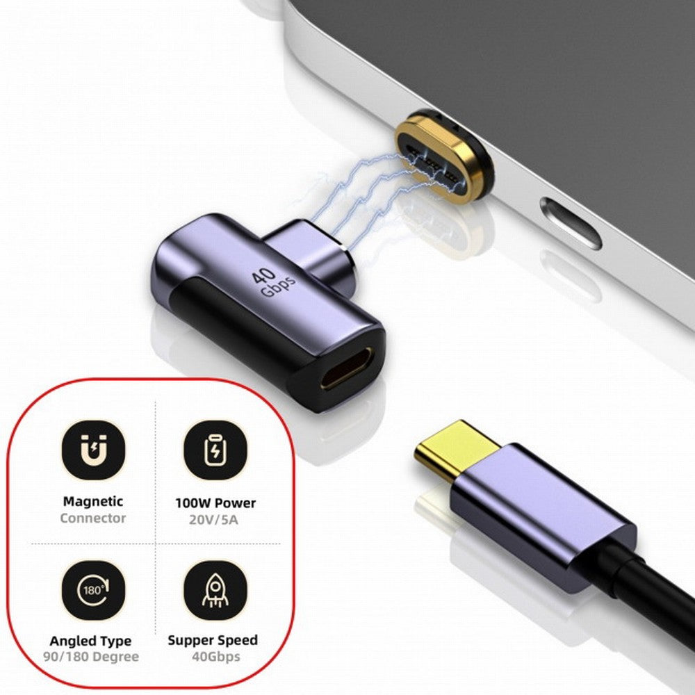 Magnetic Connector 40Gbps USB4 Type C Male to Female 90 Degree Left Right Angled 100W Power Data 8K Video Adapter for Laptop Phone UC-028-RI