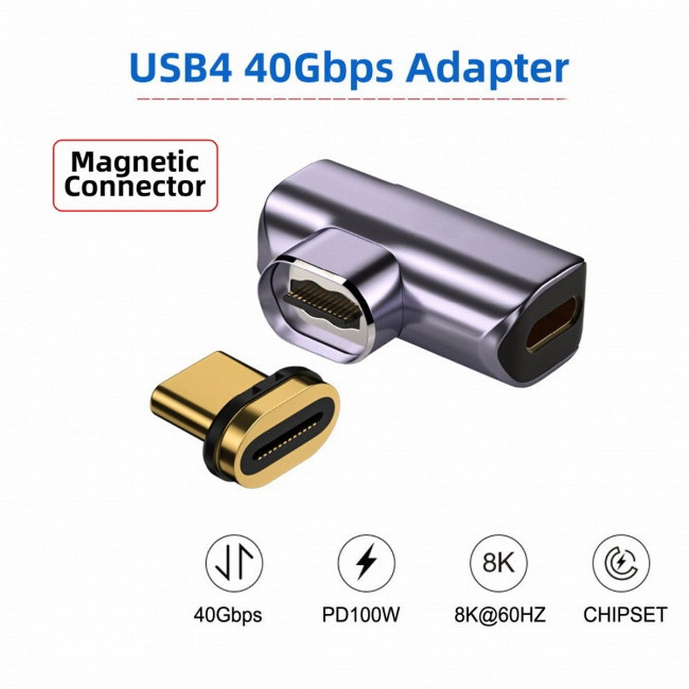 Magnetic Connector 40Gbps USB4 Type C Male to Female 90 Degree Left Right Angled 100W Power Data 8K Video Adapter for Laptop Phone UC-028-RI