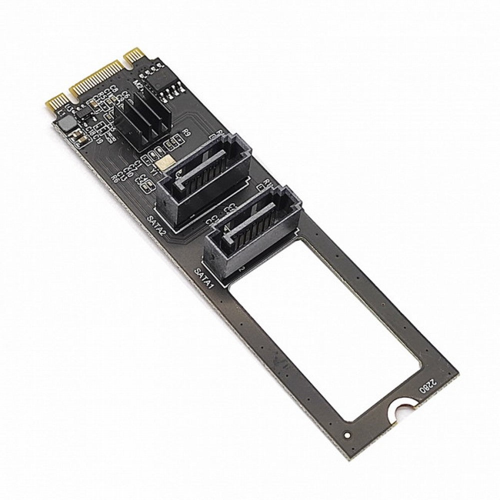 NGFF Key B+M PCI Express to SATA 3.0 6Gbps Dual Ports Vertical Adapter Converter Hard Drive Extension Card JMB582 2280 SA-042
