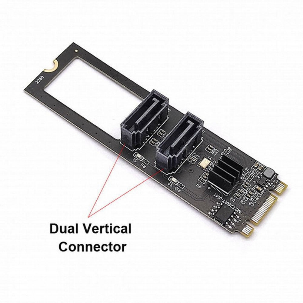 NGFF Key B+M PCI Express to SATA 3.0 6Gbps Dual Ports Vertical Adapter Converter Hard Drive Extension Card JMB582 2280 SA-042