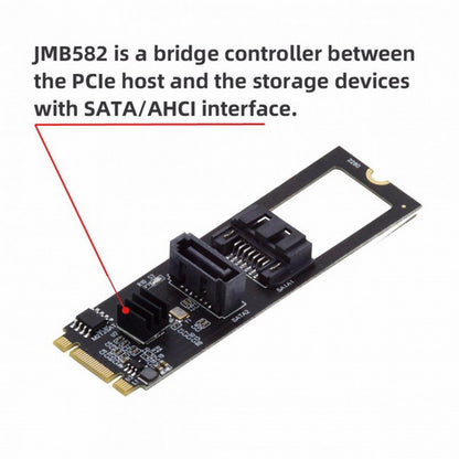 NGFF Key B+M PCI Express to SATA 3.0 6Gbps Dual Ports Vertical Horizontal Adapter Converter Hard Drive Extension Card JMB582 2280 SA-044