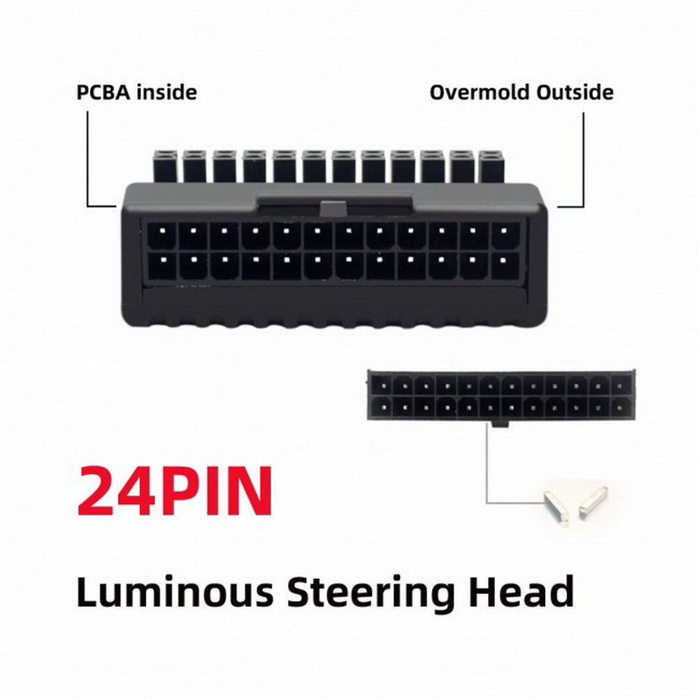 Overmold ATX 24Pin Female to 24pin Male 90 Degree Power Adapter Mainboard Motherboard for Desktops PC Supply PW-017