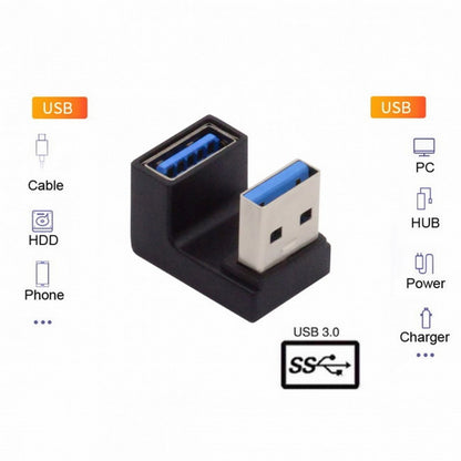 10Gbps USB3.0 Male to Female Extension Power Data Video Adapter Opposite U Shape Back Angled U3-018-OS