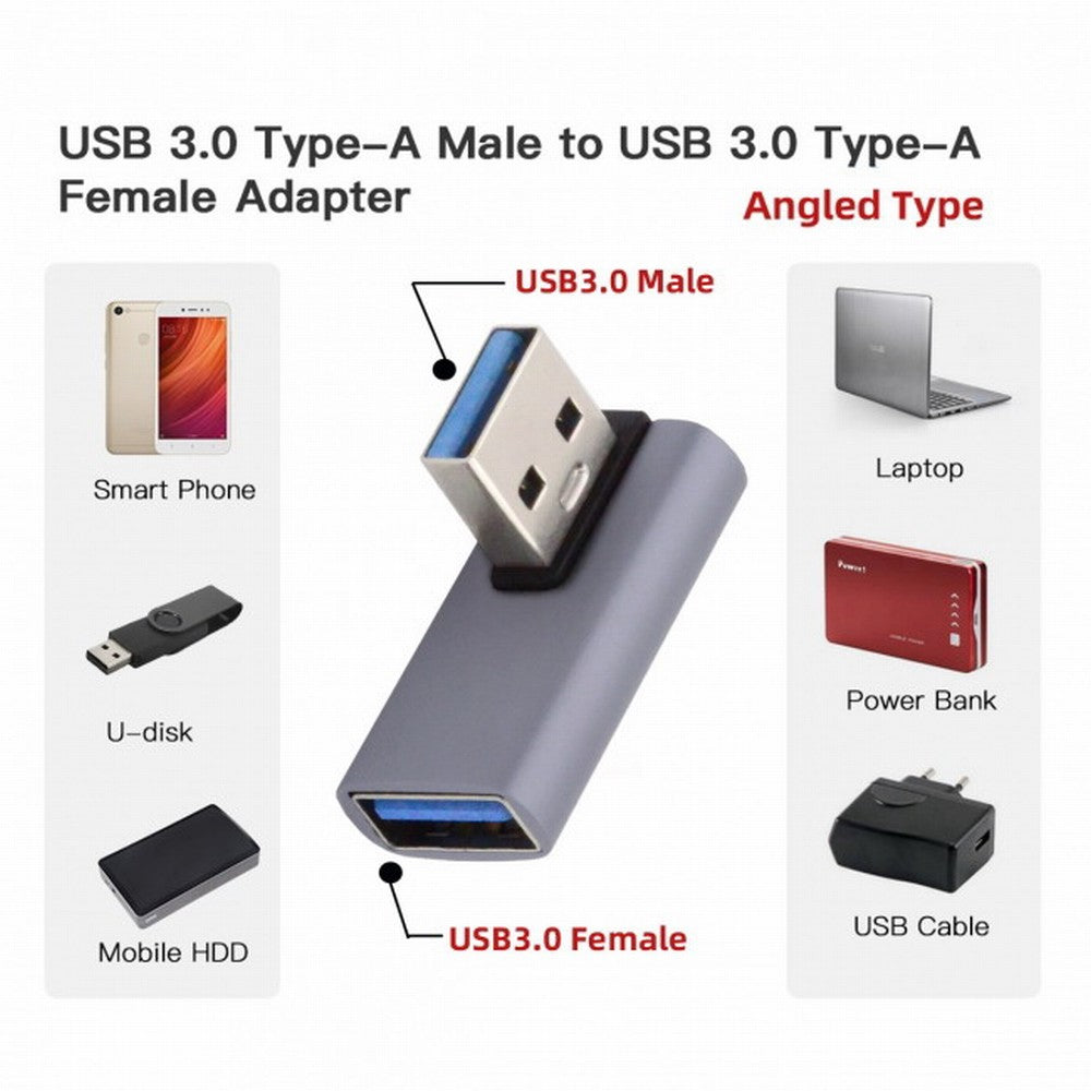 10Gbps USB3.0 Male to Female Extension Power Data Video Adapter Low Profile 90 Degree Left Angled Type U3-018-LP