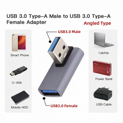 10Gbps USB3.0 Male to Female Extension Power Data Video Adapter Low Profile 90 Degree Left Angled Type U3-018-LP