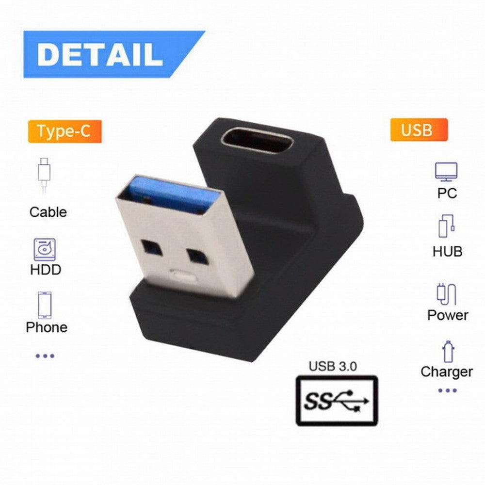 USB-C Type C Female Opposite U Shape Back Angled to USB 3.0 A Male Data Adapter for Laptop Desktop UC-067-OS