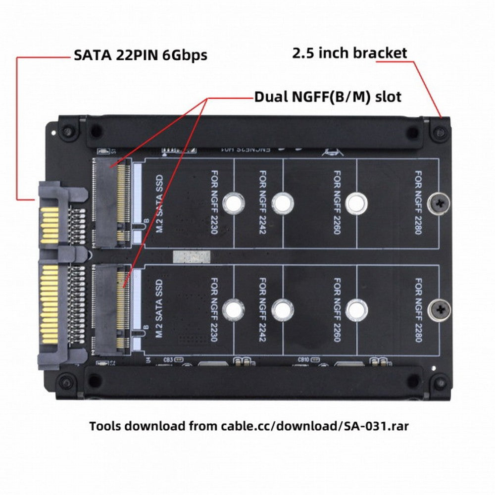 Dual NGFF B+M Key M.2 SSD Card JBOD Raid0 Span Bridge to 2.5inch SATA Combo HDD Disk Drive Enclosure SA-031