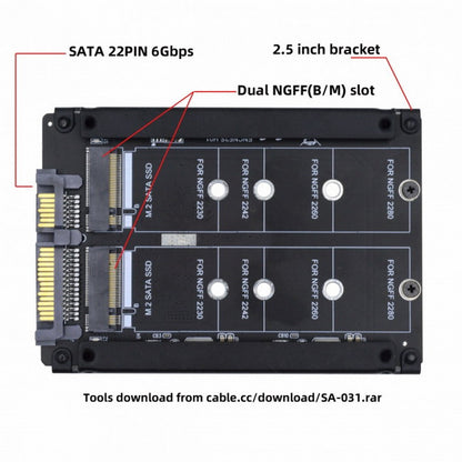 Dual NGFF B+M Key M.2 SSD Card JBOD Raid0 Span Bridge to 2.5inch SATA Combo HDD Disk Drive Enclosure SA-031