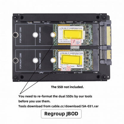 Dual NGFF B+M Key M.2 SSD Card JBOD Raid0 Span Bridge to 2.5inch SATA Combo HDD Disk Drive Enclosure SA-031
