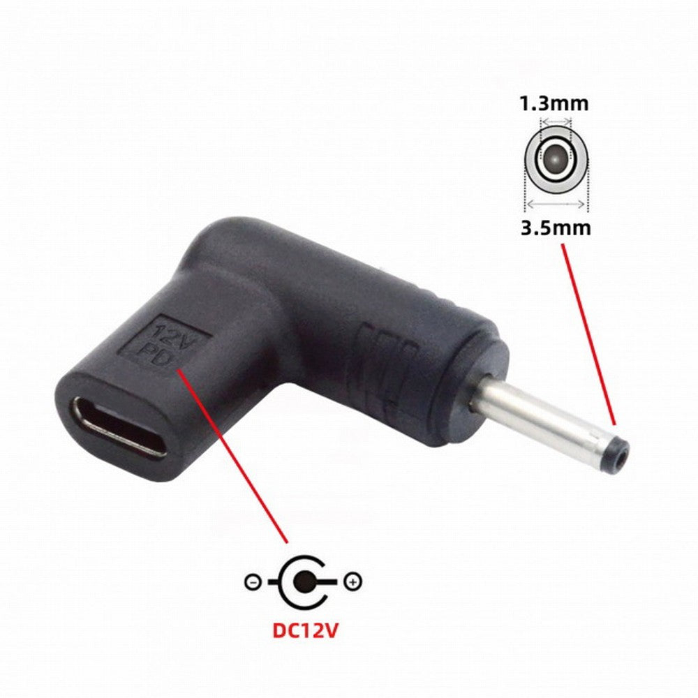 USB 3.1 Type C USB-C Female to DC 12V 3.5x1.3mm Plug Adapter PD Emulator Trigger 90 Degree Angled UC-090-3513MM