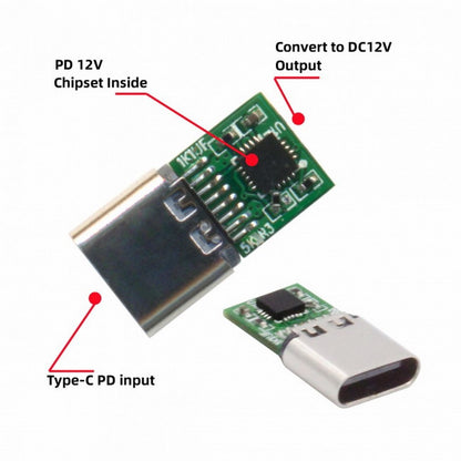 USB 3.1 Type C USB-C Female to DC 12V 3.5x1.3mm Plug Adapter PD Emulator Trigger 90 Degree Angled UC-090-3513MM
