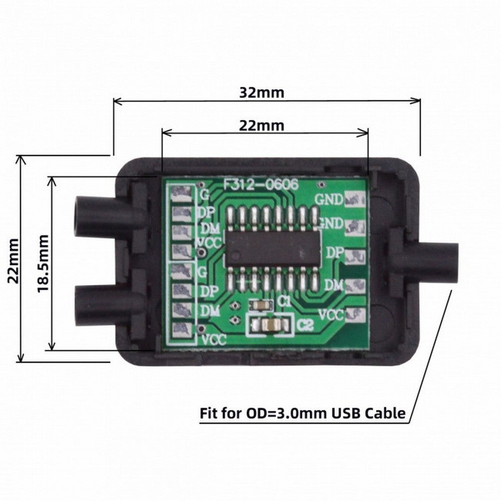 PCBA for USB2.0 Ports HUB USB 1 to 2 Splitter with SR Cover for DIY OEM Parts 3.0mm Cable CN-003