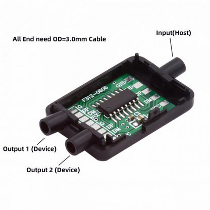 PCBA for USB2.0 Ports HUB USB 1 to 2 Splitter with SR Cover for DIY OEM Parts 3.0mm Cable CN-003