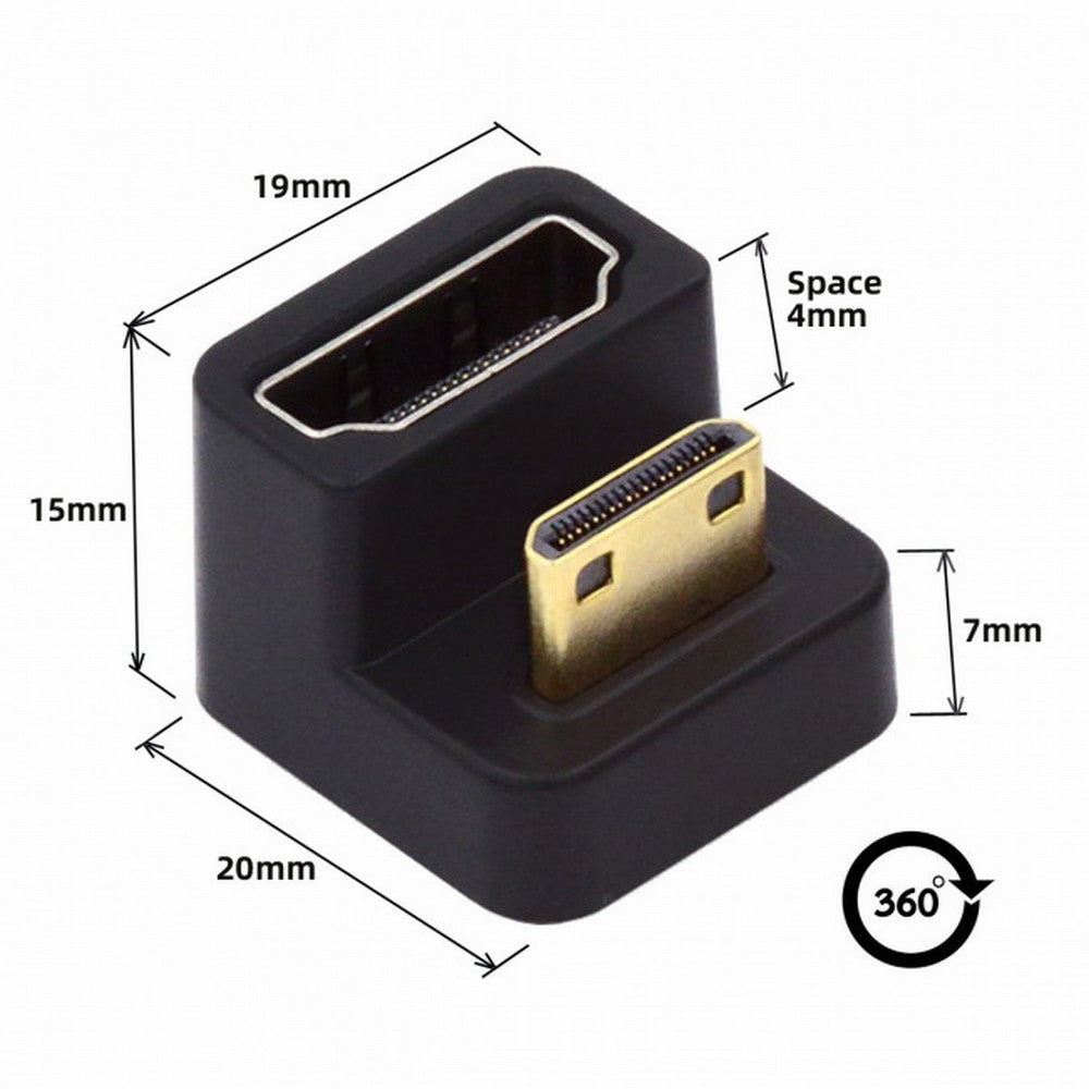 360 Degree Down Opposite U Shape Back Angled Mini HDMI 1.4 Male to HDMI Female Extension Adapter Converter HD-001-DN
