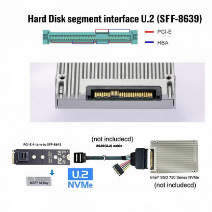 22x80mm U.2 Kit SFF-8639 NVME PCIe4.0 SSD Adapter for Mainboard SSD 750 p3600 p3700 M.2 SFF-8643 Mini SAS HD SF-094-BK