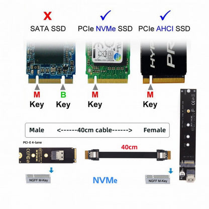 NGFF M-Key NVME Male to Female Extension Cable 40cm with SFF-8654 Connector for Mainboard SSD 2280/22110 SA-040+SF-100