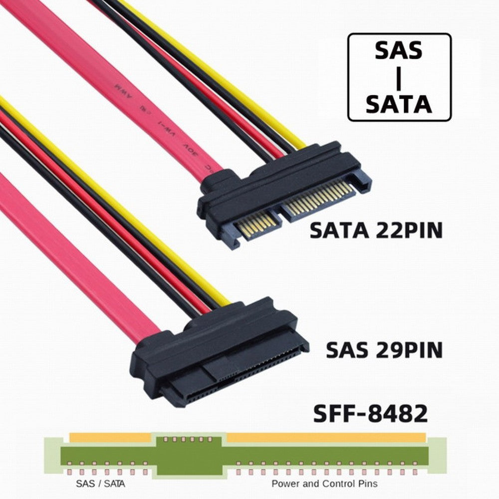 SFF-8482 SAS 29 Pin to SATA 22Pin Hard Disk Drive Raid Extension Cable with 15 Pin SATA Power Port SF-008