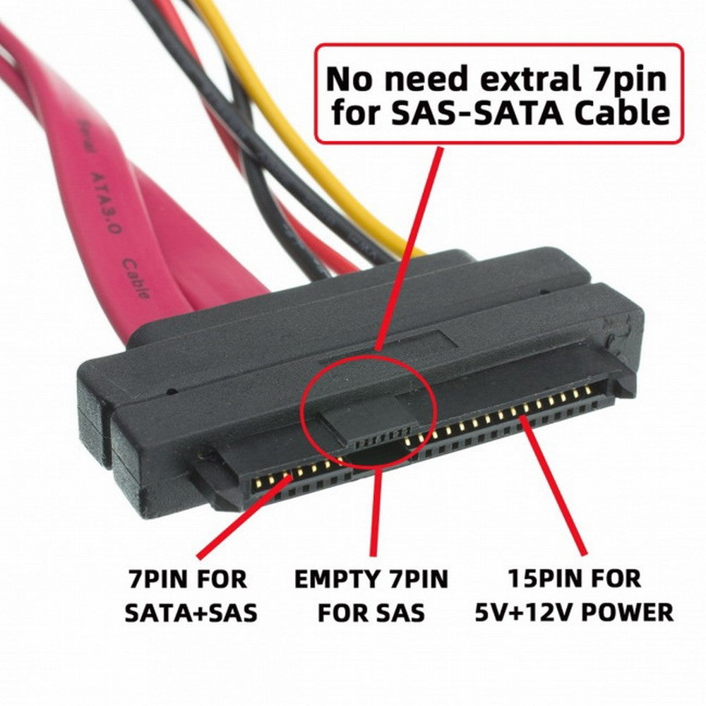 SFF-8482 SAS 29 Pin to SATA 22Pin Hard Disk Drive Raid Extension Cable with 15 Pin SATA Power Port SF-008