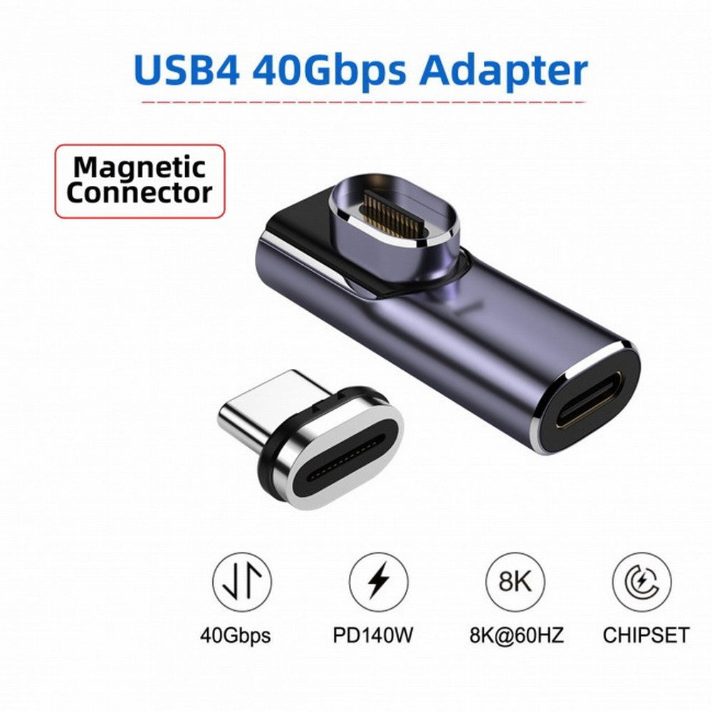 Magnetic Connector USB4 140W 40Gbps USB4 Type C Male to Female Low Profile Right Angled Power Data 8K Video Adapter for Laptop Phone UC-062-LP
