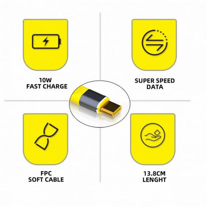 Yellow 10Gbps USB 3.1 Type C Male to USB3.0 Type A Male Flat Slim FPC Data Cable for Laptop Phone UC-036-0.13Y