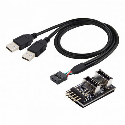 Dual USB 3.1 Front Panel Socket Key-A Type-E to USB 2.0 Type-A 9Pin 10Pin Mainboard Header Male Cable Extension Adapter U2-128+UC-022
