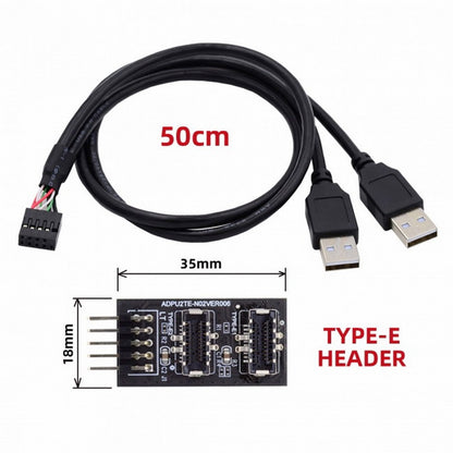 Dual USB 3.1 Front Panel Socket Key-A Type-E to USB 2.0 Type-A 9Pin 10Pin Mainboard Header Male Cable Extension Adapter U2-128+UC-022