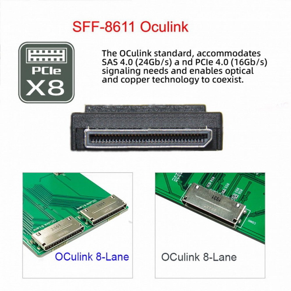 OCuLink PCIe PCI-Express SFF-8611 8x 8-Lane to OCuLink SFF-8611 8x SSD Data Active Cable 50cm SF-049