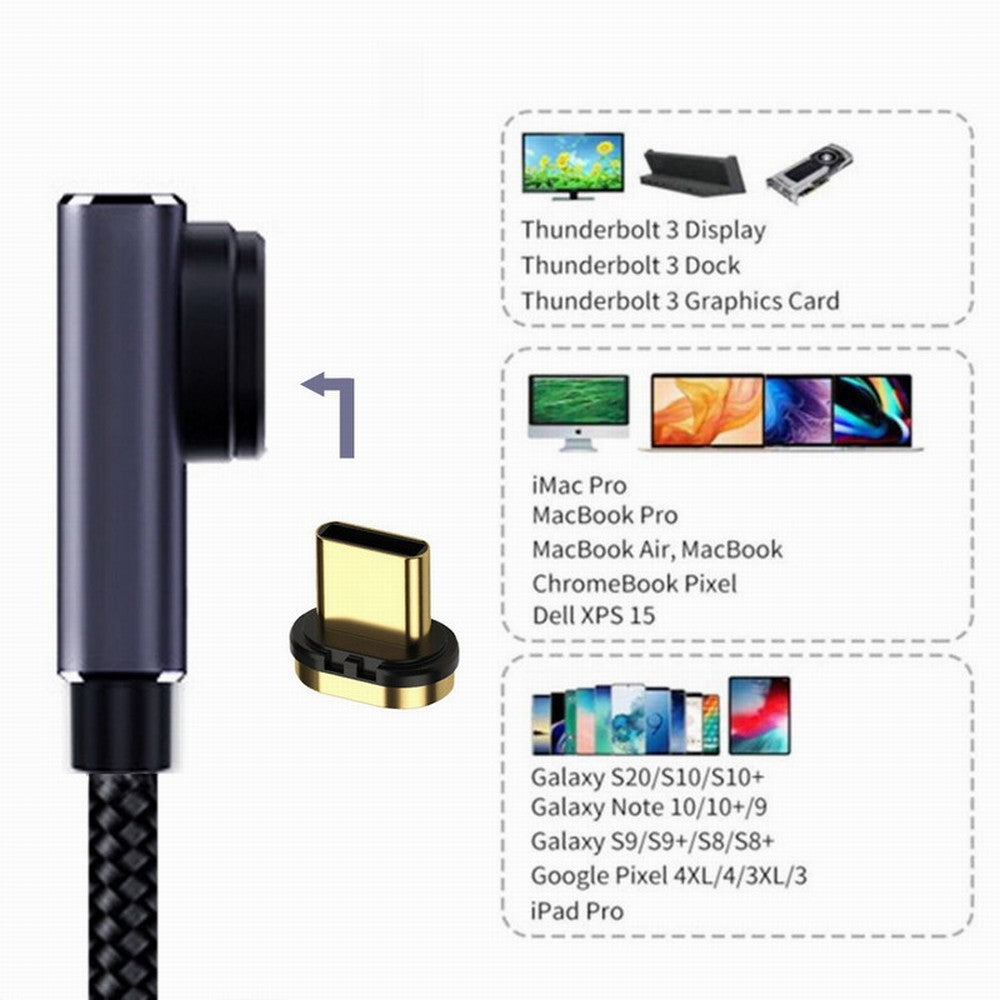 Magnetic Connector USB4 Cable 20Gbps Low Profile Angled 90 Degree with 100W Charging and 8K@60Hz 5K@60Hz USB4.0 UC-034-LP-2.0M