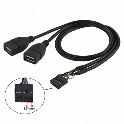 USB 9Pin 10Pin Motherboard Female Header to Dual USB 2.0 Female Adapter Cable 50cm U2-129