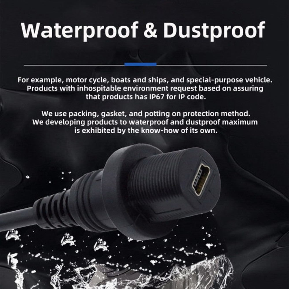 1m Waterproof Dustproof 480Mbps Mini USB2.0 5Pin Male to Female Extension Data Power Cable Car Panel Mount Design U2-015-1.0M