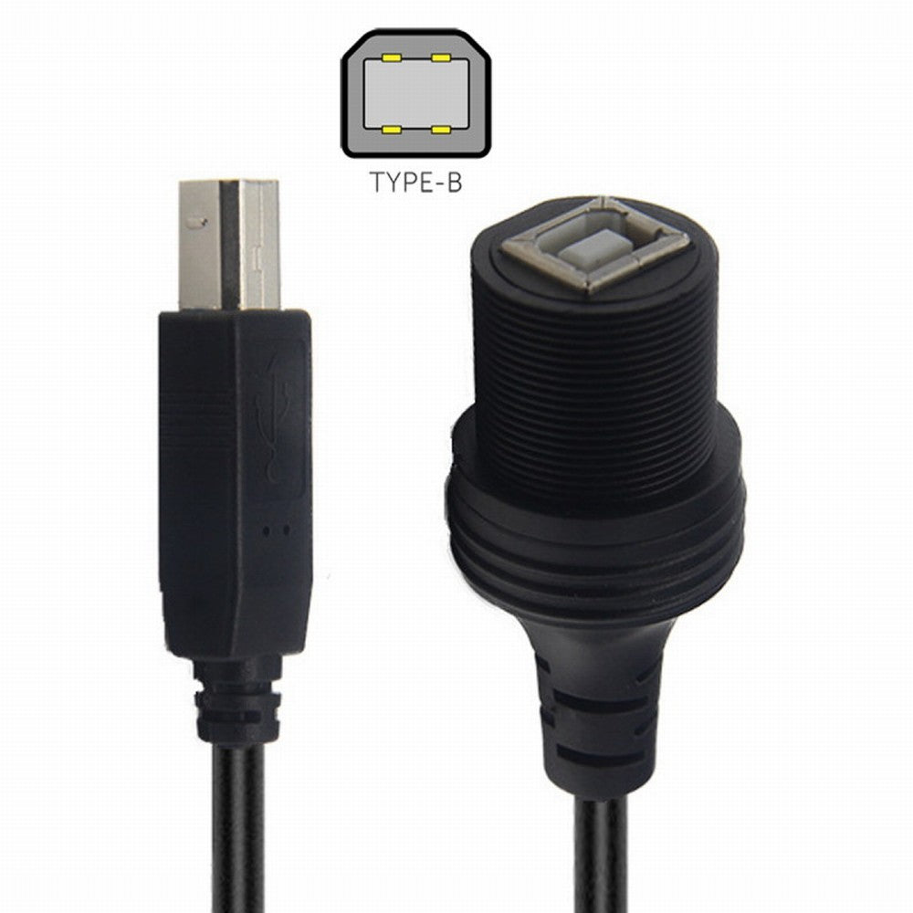 1m Waterproof Dustproof 480Mbps USB2.0 Standard B Type Male to Female Extension Data Power Cable Car Panel Mount Design U2-022-1.0M