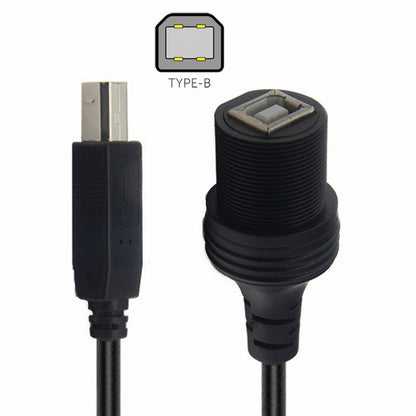 1m Waterproof Dustproof 480Mbps USB2.0 Standard B Type Male to Female Extension Data Power Cable Car Panel Mount Design U2-022-1.0M