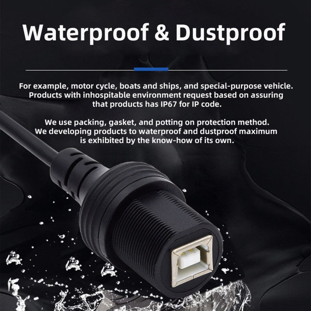 1m Waterproof Dustproof 480Mbps USB2.0 Standard B Type Male to Female Extension Data Power Cable Car Panel Mount Design U2-022-1.0M