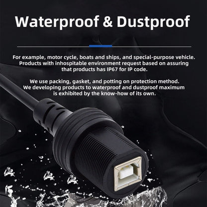 1m Waterproof Dustproof 480Mbps USB2.0 Standard B Type Male to Female Extension Data Power Cable Car Panel Mount Design U2-022-1.0M