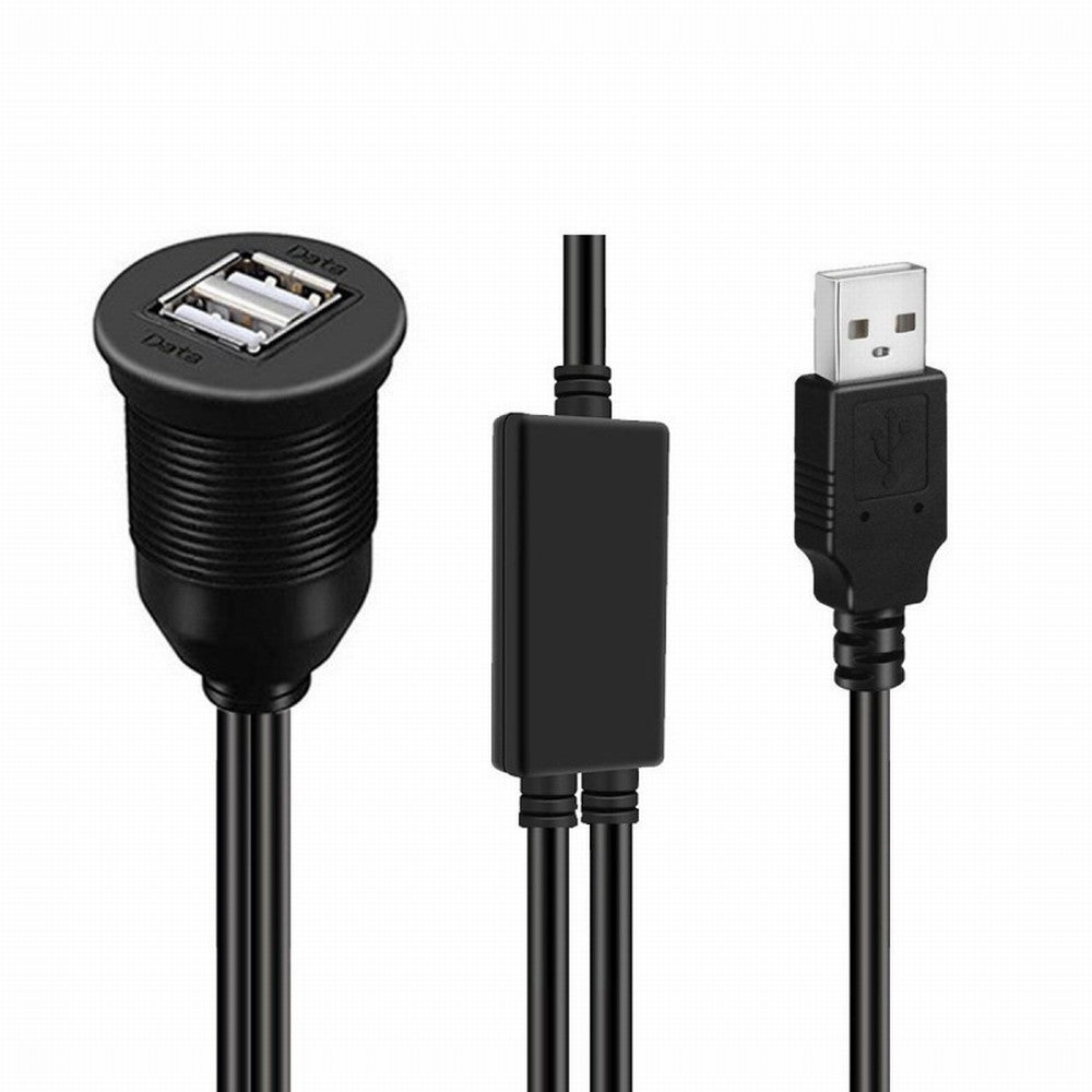 1m Waterproof Dustproof 480Mbps USB2.0 Type-A Male to Dual Female Hub Extension Data Power Cable Car Panel Mount Design U2-024-1.0M