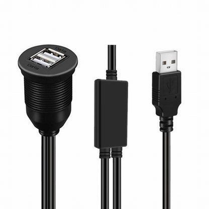 1m Waterproof Dustproof 480Mbps USB2.0 Type-A Male to Dual Female Hub Extension Data Power Cable Car Panel Mount Design U2-024-1.0M