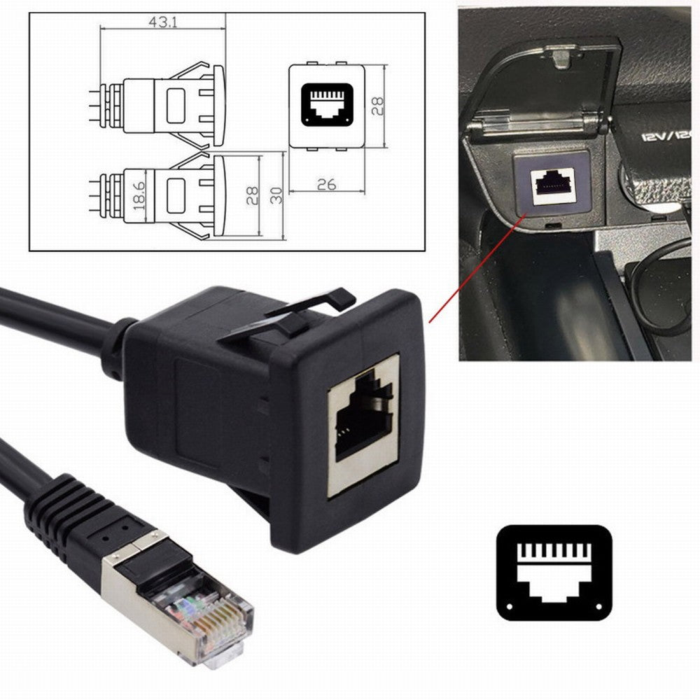 Waterproof Dustproof Latch Locking CAT6 RJ45 Male to Female Lan Ethernet Network Extension Cable Car Panel Mount Design UT-016-1.0M
