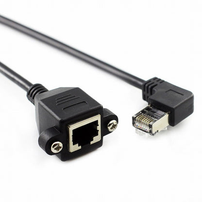 Right Angled 90 Degree 8P8C FTP STP UTP Cat6 Male to Female Lan Ethernet Network Extension Cable with Panel Mount Holes UT-011-RI