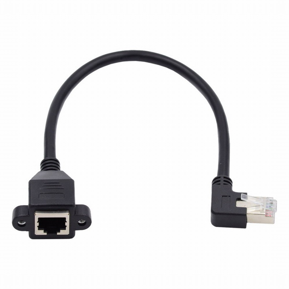 Right Angled 90 Degree 8P8C FTP STP UTP Cat6 Male to Female Lan Ethernet Network Extension Cable with Panel Mount Holes UT-011-RI