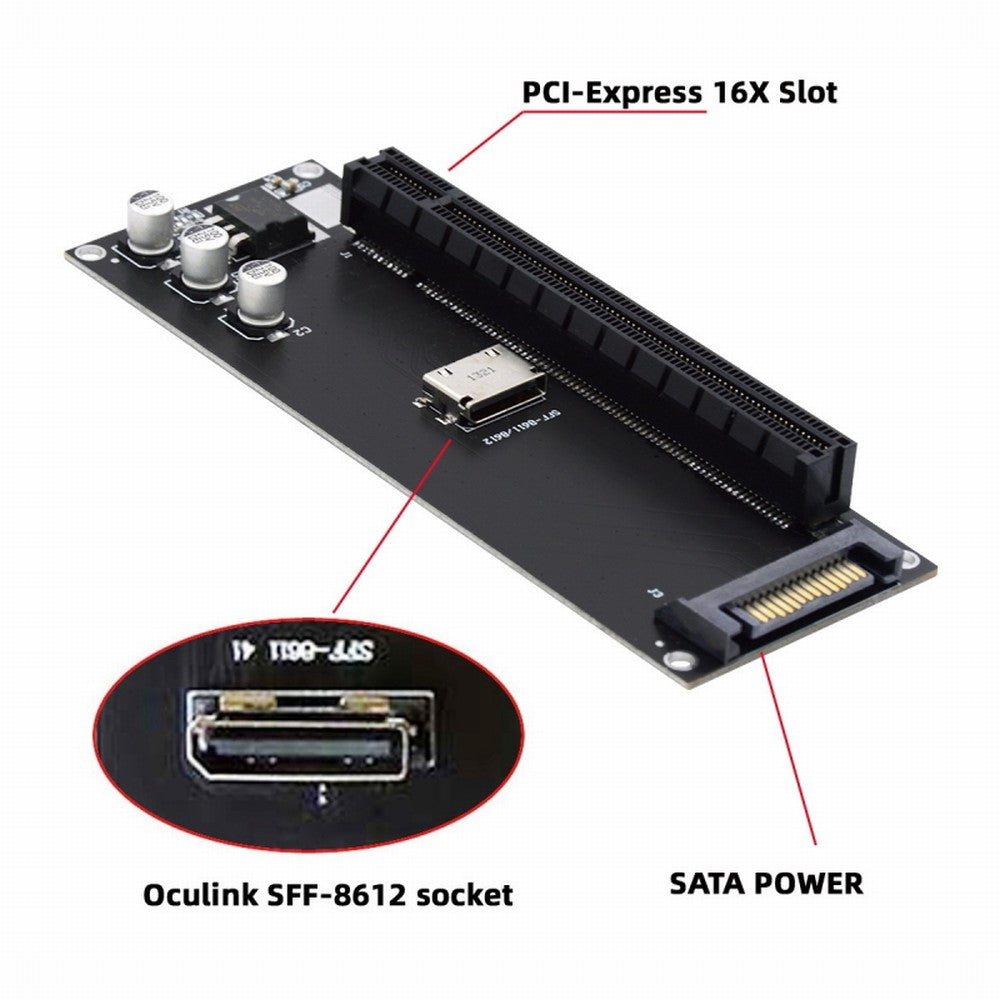 Oculink SFF-8612 SFF-8611 to PCIE PCI-Express 16x 4x Adapter with SATA Power Port for Mainboard Graphics Card SF-056