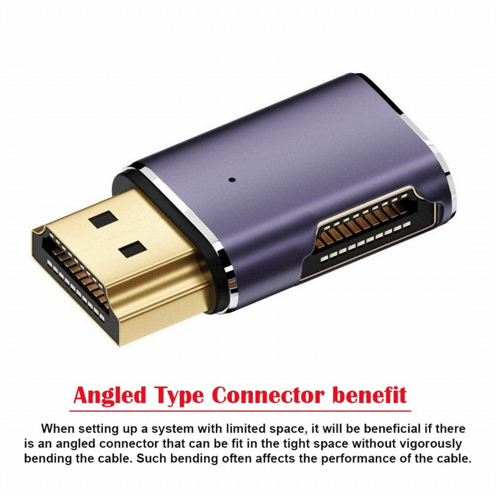 HDMI Male to HDMI 2.1 Female Flat Horizontal 90 Degree Right Angled UHD Extension Adapter Support 8K 60hz HDTV HD-011-A8K02