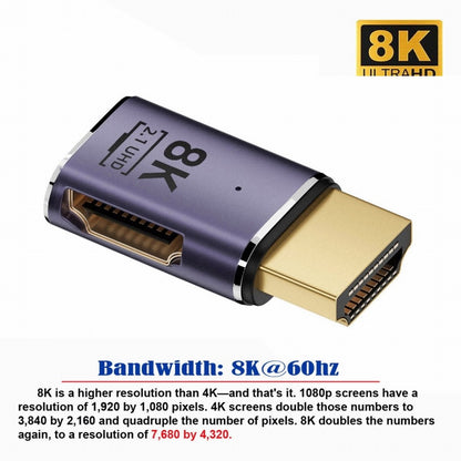 HDMI Male to HDMI 2.1 Female Flat Horizontal 90 Degree Right Angled UHD Extension Adapter Support 8K 60hz HDTV HD-011-A8K02