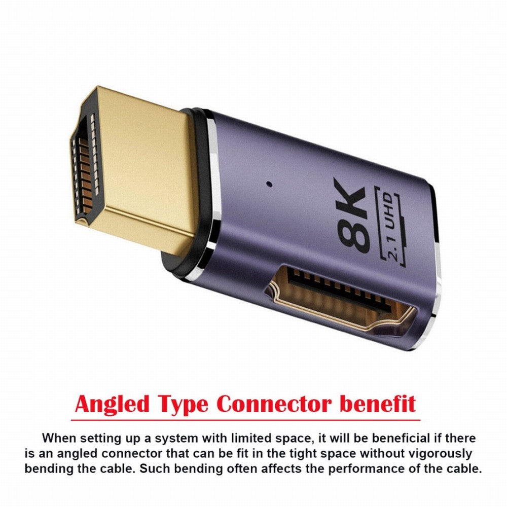 HDMI Male to HDMI 2.1 Female Flat Horizontal 90 Degree Left Angled UHD Extension Adapter Support 8K 60hz HDTV HD-011-A8K03