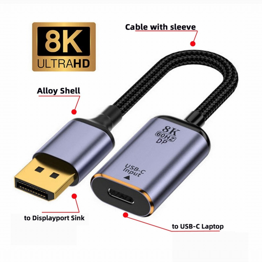 USB-C Type C Female Source to Displayport DP 1.4 Sink HDTV Cable 8K@60hz 4K@120hz for Tablet Phone Laptop UC-038-D8K