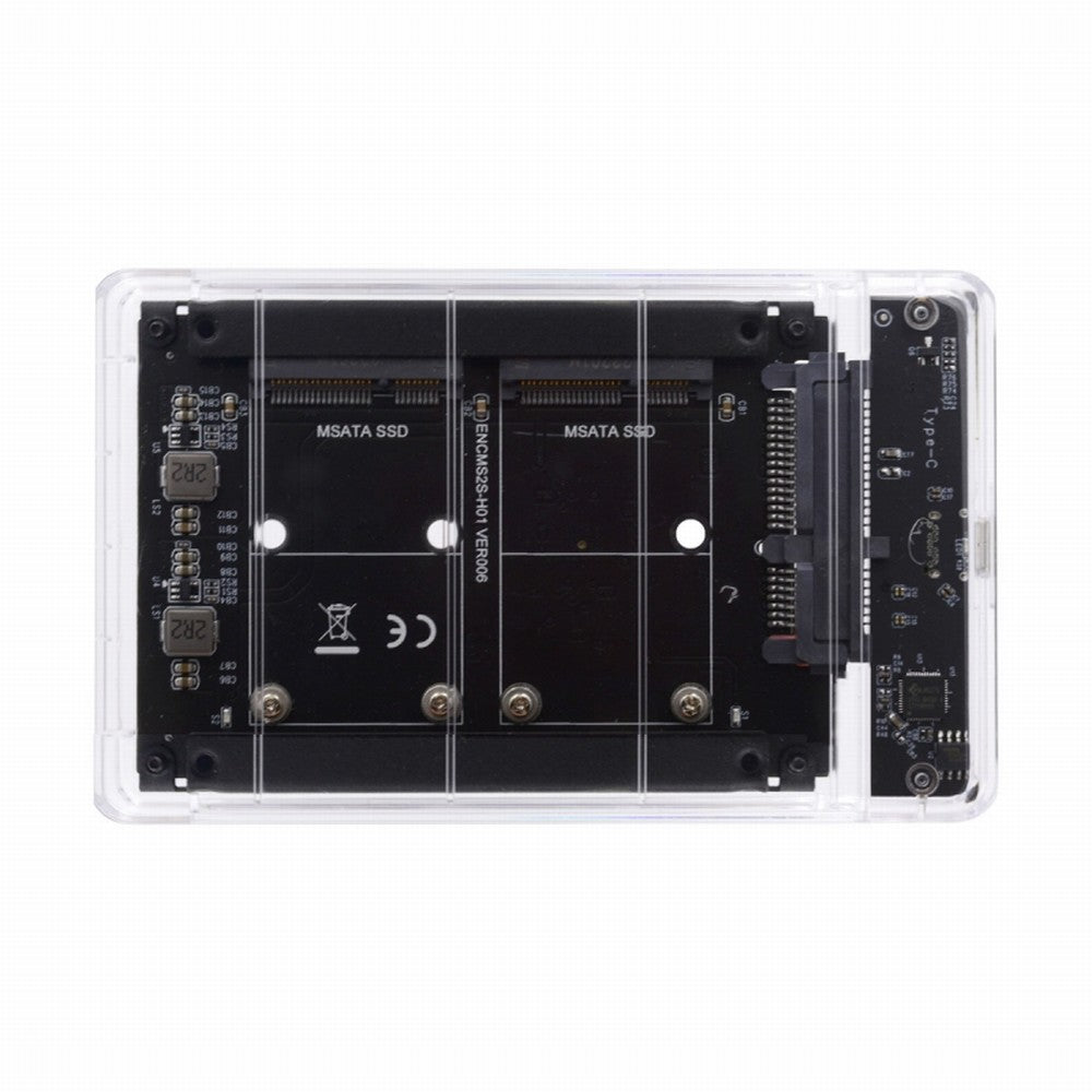 Dual MSATA Mini-SATA SSD Card JBOD Raid0 Span Bridge to USB3.0 Type-C USB-C 2.5inch SATA Combo Enclosure SA-049+UC-079-WH