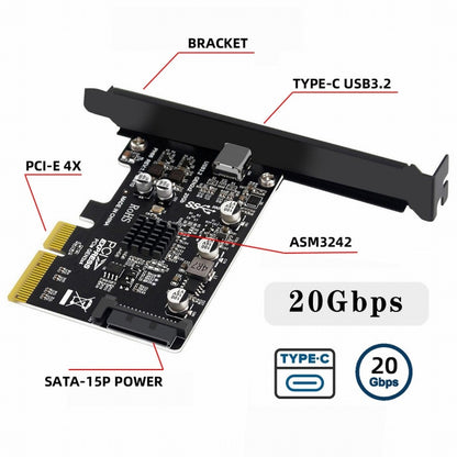 USB 3.2 Gen2 Type-C 20Gbps USB-C to PCI-E 4X Express Card Adapter for Desktop Motherboard UC-104-CF