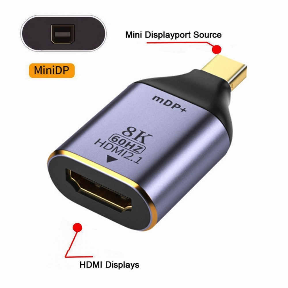 Mini DisplayPort 1.4 Source to HDMI 2.0 Display 8K 60hz UHD 4K Mini-DP to HDMI Male Monitor Adapter Connector DP-055-MDP