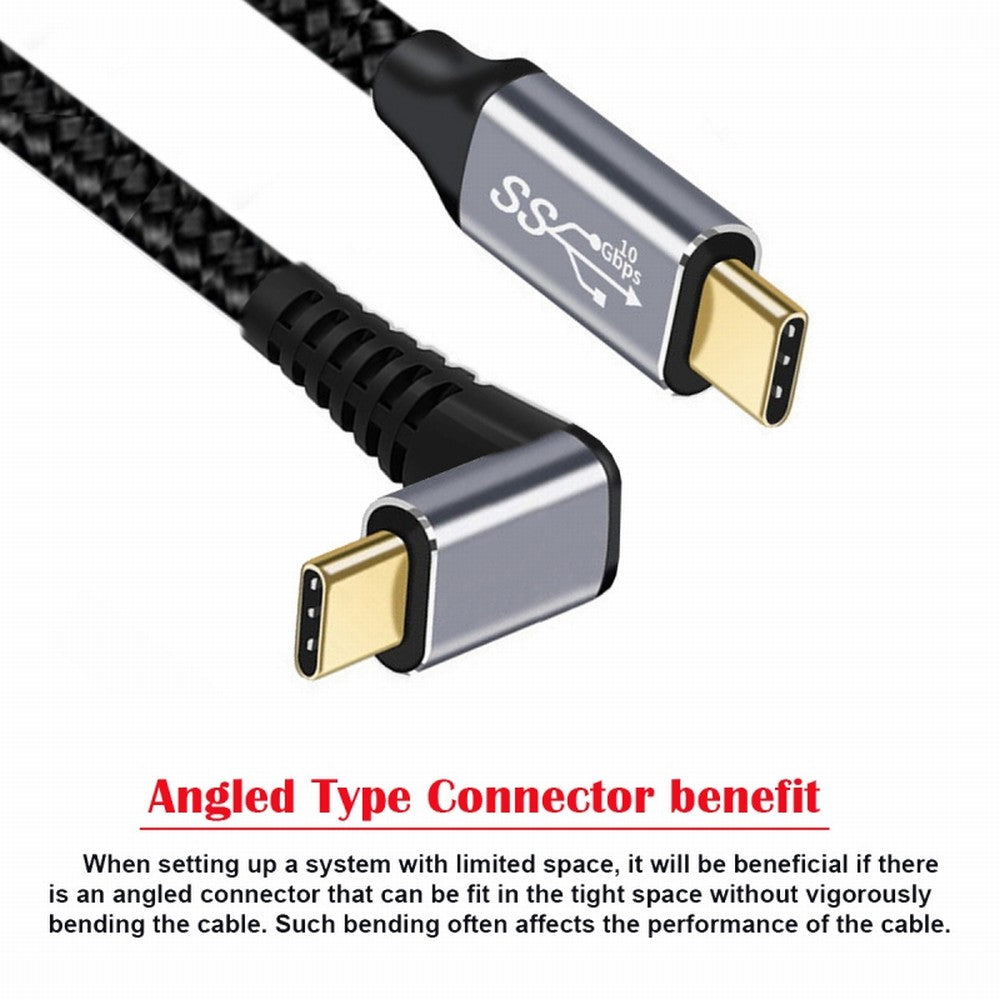 90 Degree Up Down Angled Type-C USB-C Male to Male USB3.1 10Gbps 100W Data Cable for Laptop Phone CC-UC-064-UP