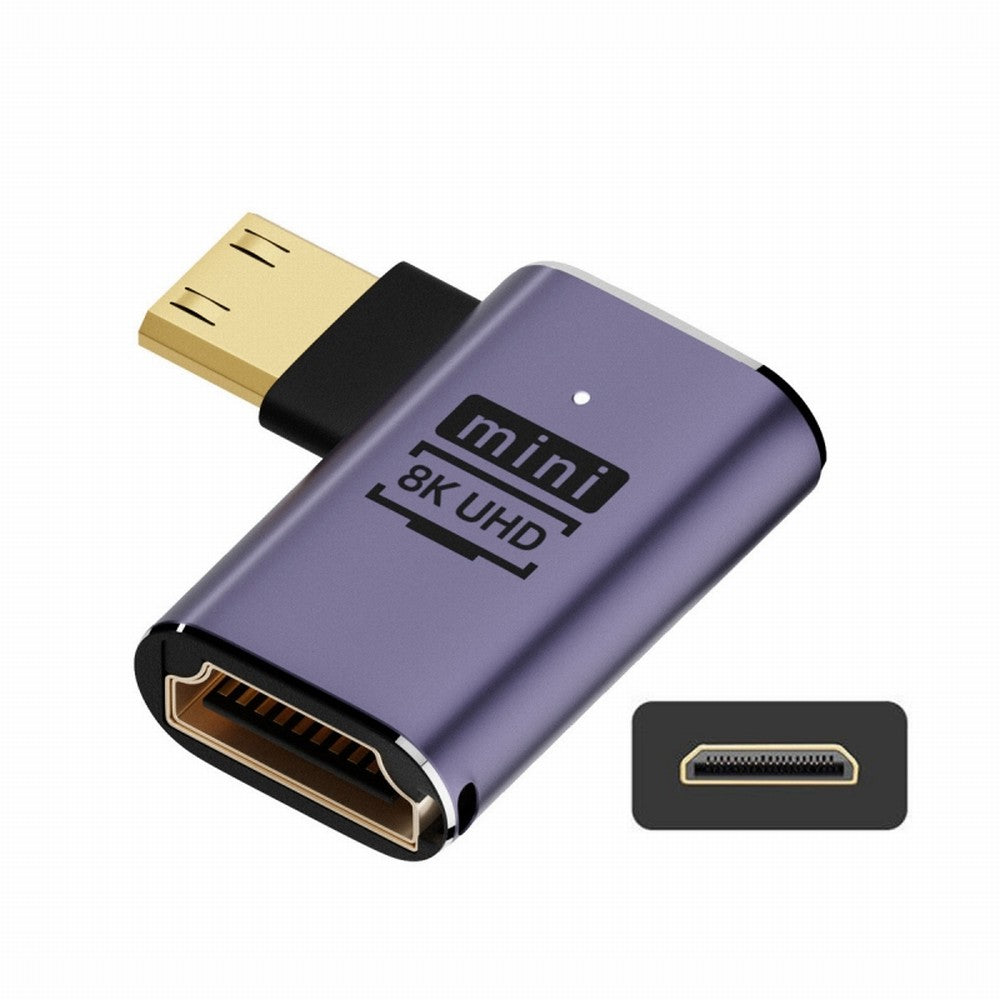 Right Angled Mini HDMI Male to HDMI 2.1 Female UHD Extension Gold Converter Adapter Support 8K 60hz HDTV HD-038-C8K02