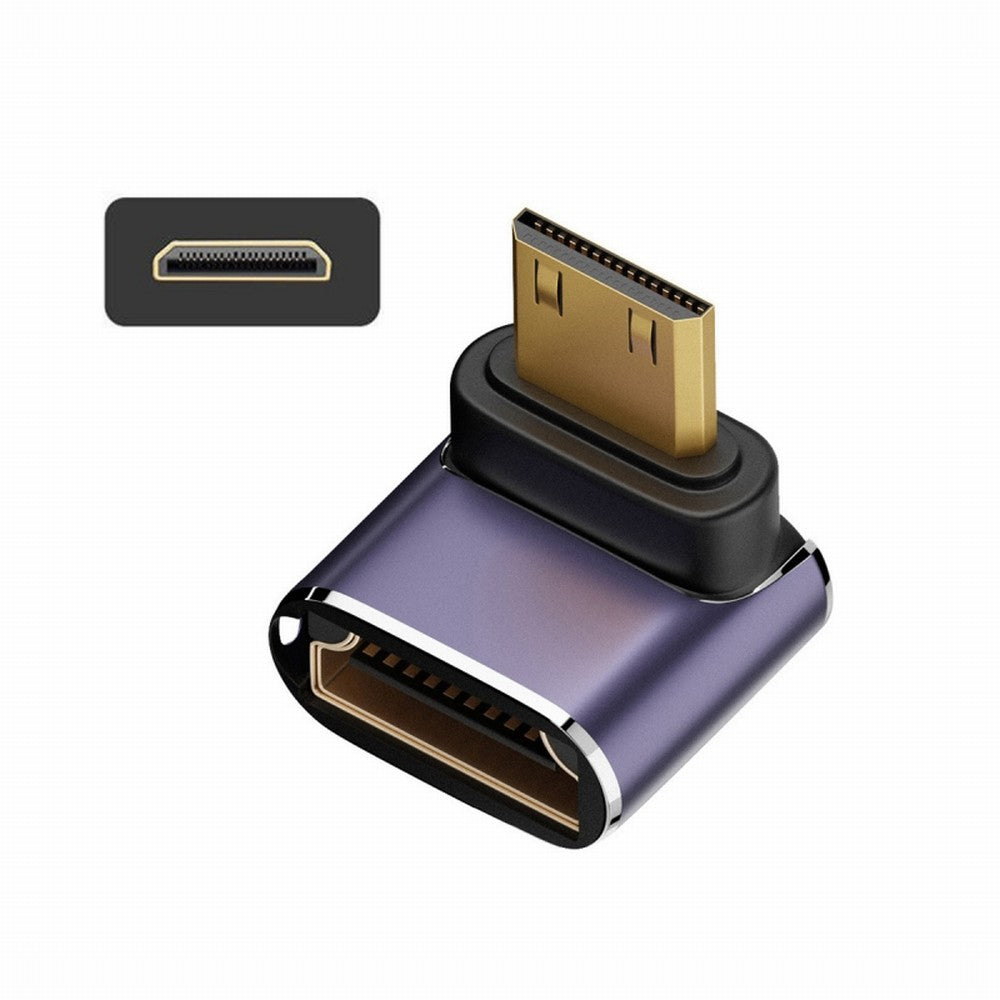Down Angled Mini HDMI Male to HDMI 2.1 Female UHD Extension Gold Converter Adapter Support 8K 60hz HDTV HD-038-C8K04